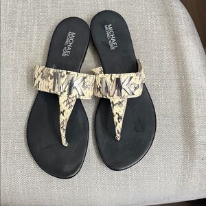 Michael Kors Black and Tan Animal Leather Sandals